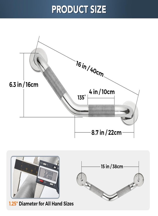 JOY DECOR Grab Bars for Bathtubs and Showers- 1-1/4 x 16 Angled Shower Grab Bar for Seniors Knurled Stainless Steel Handicap Grab Bars for Wall, 15" Hole Center (Polished Nickel, 1 Pack) - Image 3
